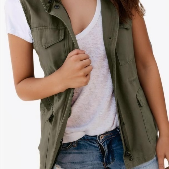 Jackets & Blazers - Cargo Vest Jacket Waistcoats Sleeveless Outerwear Drawstring‎ Vest with Pockets